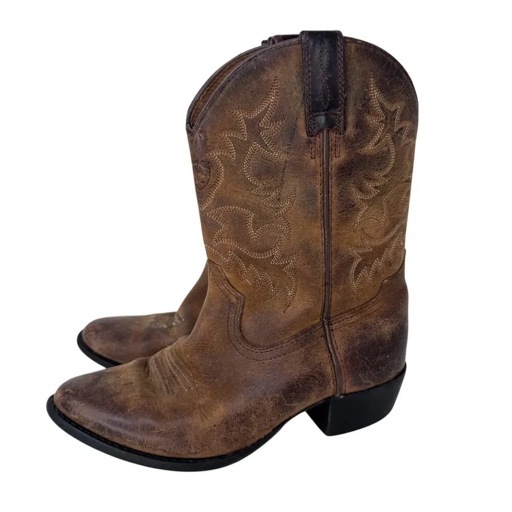 Ariat‎ 4LR Heritage Western Boot Unisex Kid's US 1 Borwn Suede Leather Mid Calf